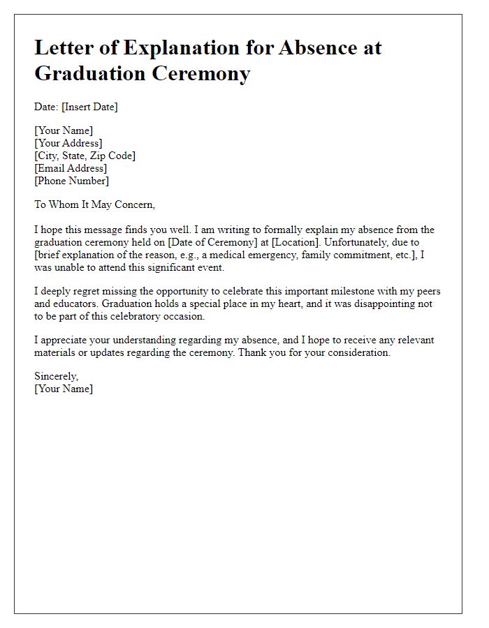 Letter template of explanation for absence at a graduation ceremony