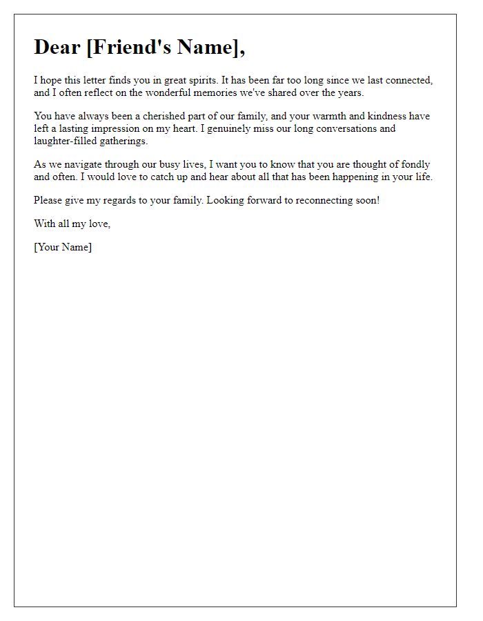 Letter template of heartfelt greetings to a long-time family friend