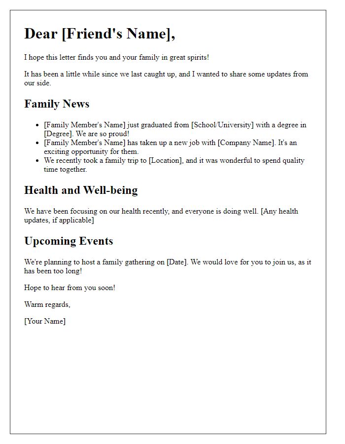 Letter template of updates and news to a long-time family friend