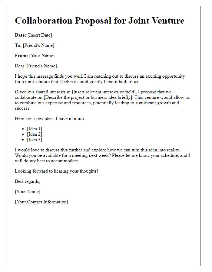 Letter template of collaboration proposal for a joint venture with a friend