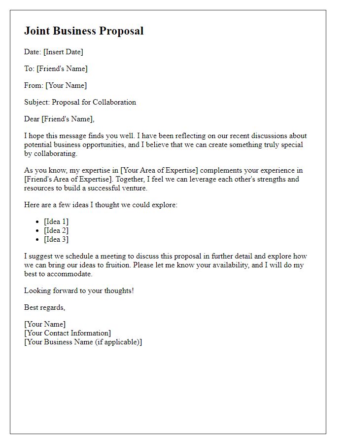 Letter template of joint business proposal for collaboration with a friend