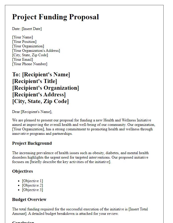 Letter template of project funding proposal for health and wellness initiative