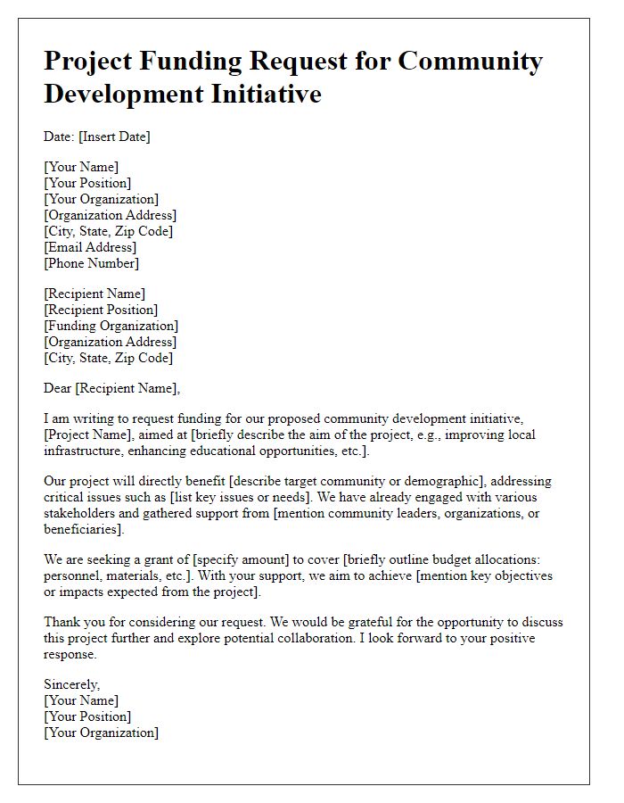 Letter template of project funding request for community development initiative