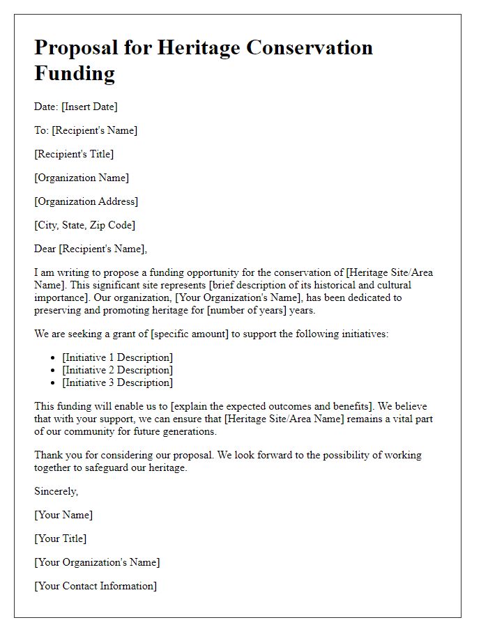 Letter template of proposal for heritage conservation funding