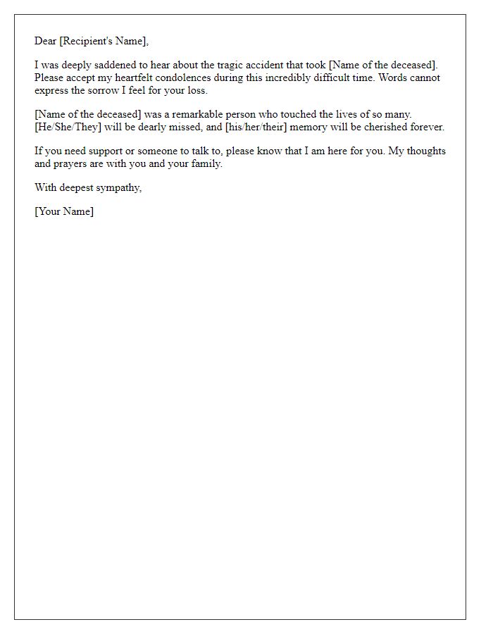 Letter template of heartfelt condolences for a tragic accident.