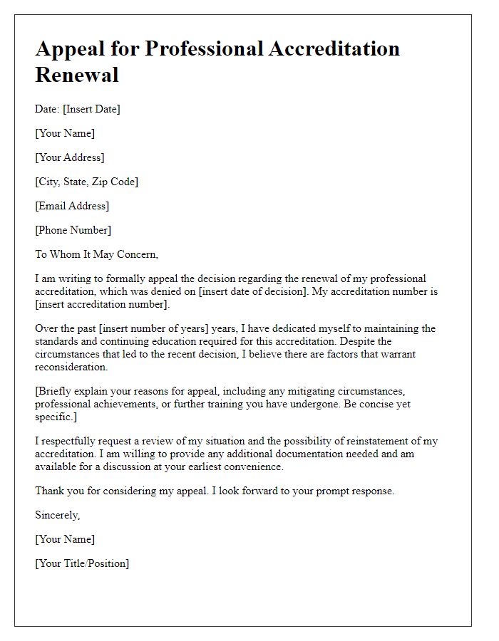 Letter template of appeal for professional accreditation renewal.