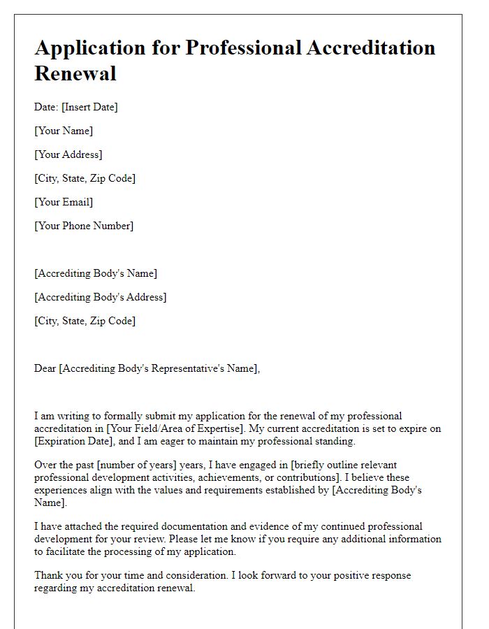 Letter template of application for professional accreditation renewal.