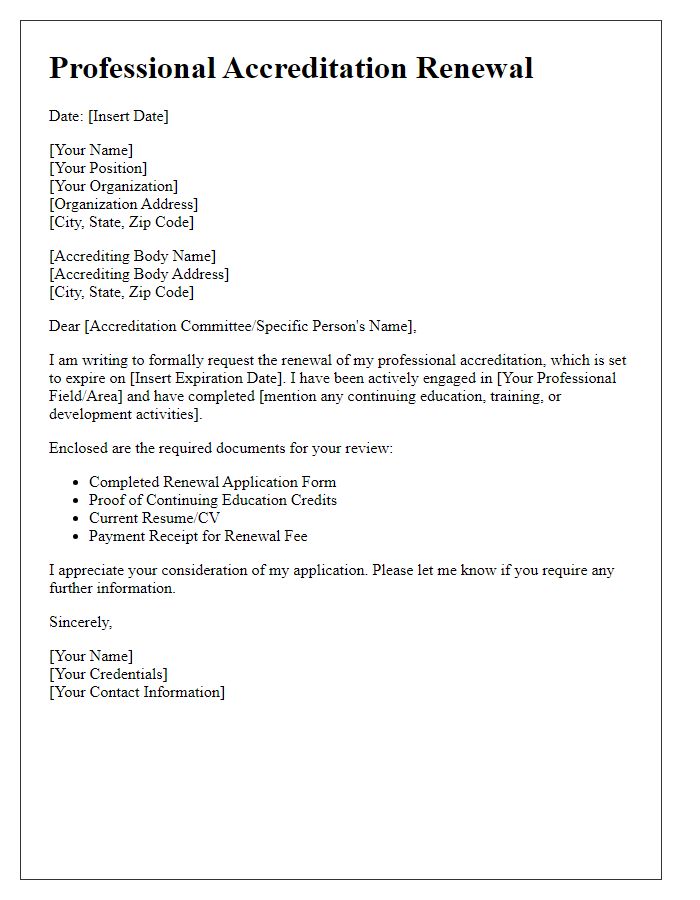 Letter template of documentation for professional accreditation renewal.