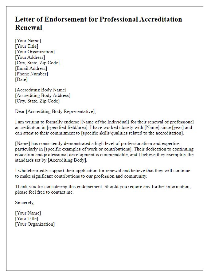 Letter template of endorsement for professional accreditation renewal.