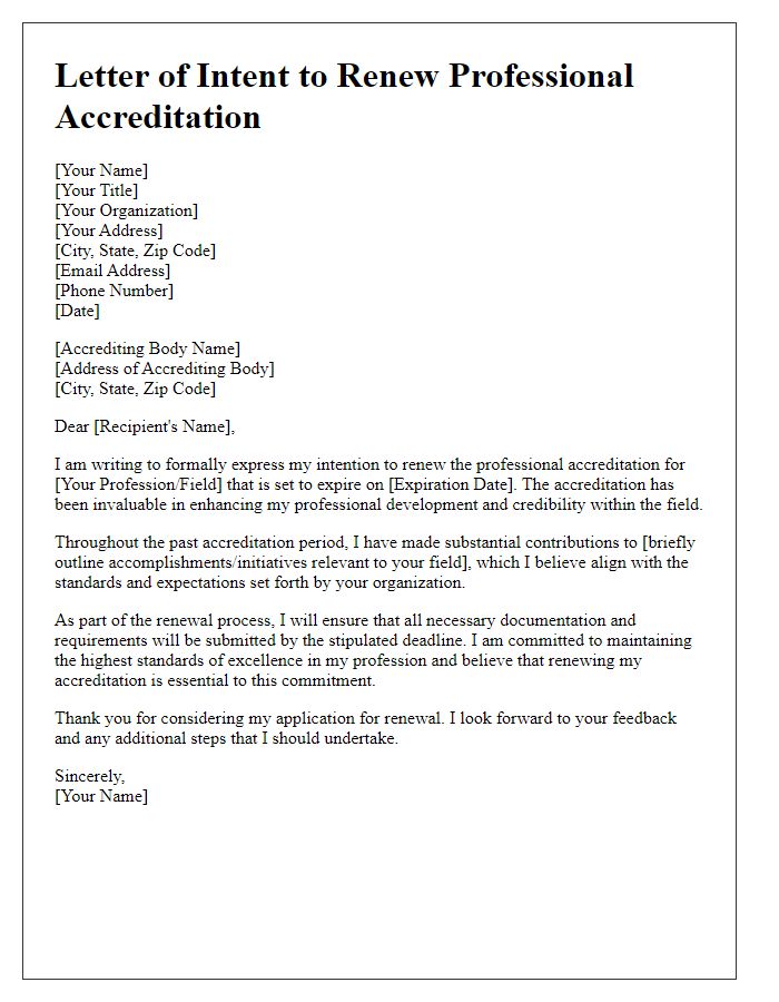 Letter template of intention to renew professional accreditation.