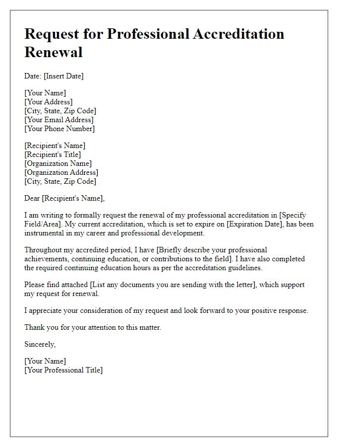 Letter template of request for professional accreditation renewal.