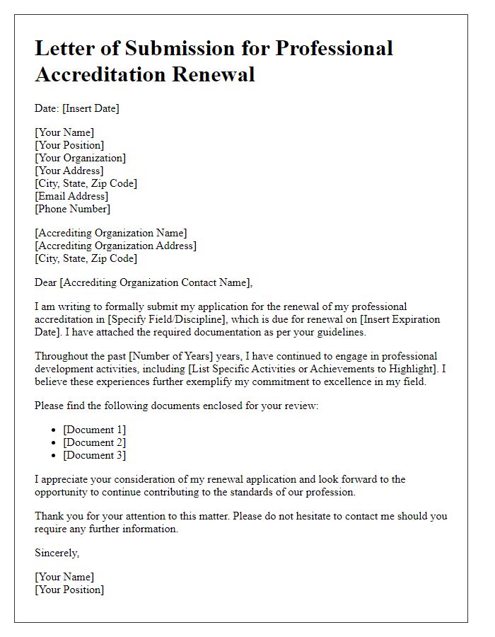 Letter template of submission for professional accreditation renewal.