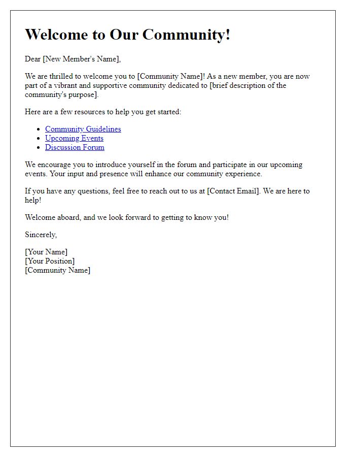 Letter template of welcome to our community for new members