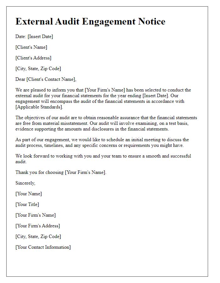 Letter template of external audit engagement notice