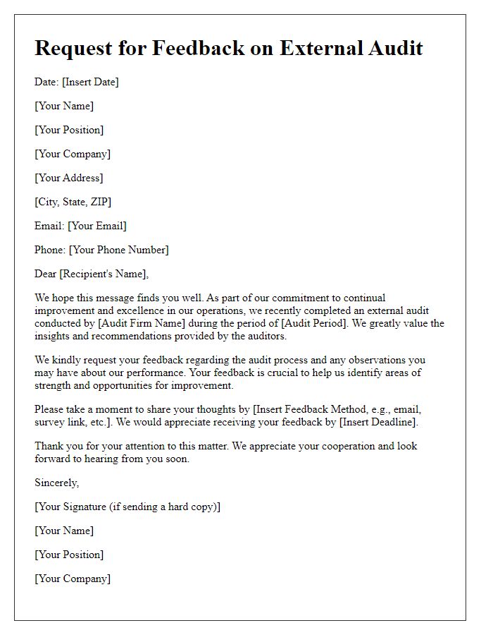 Letter template of external audit feedback request