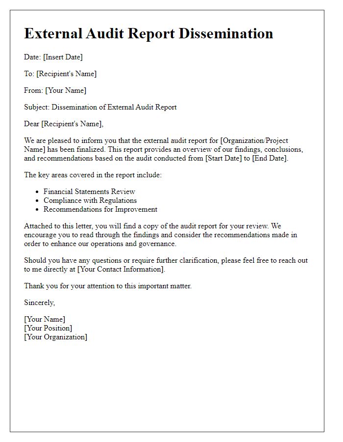 Letter template of external audit report dissemination