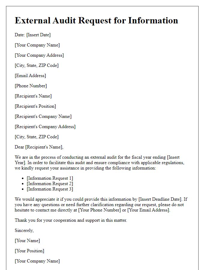 Letter template of external audit request for information