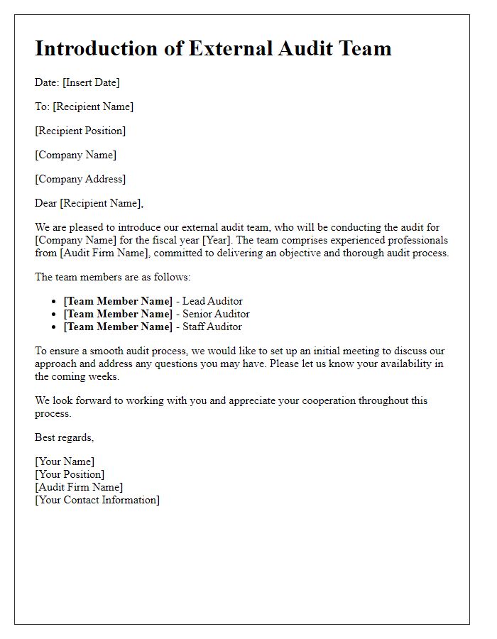 Letter template of external audit team introduction