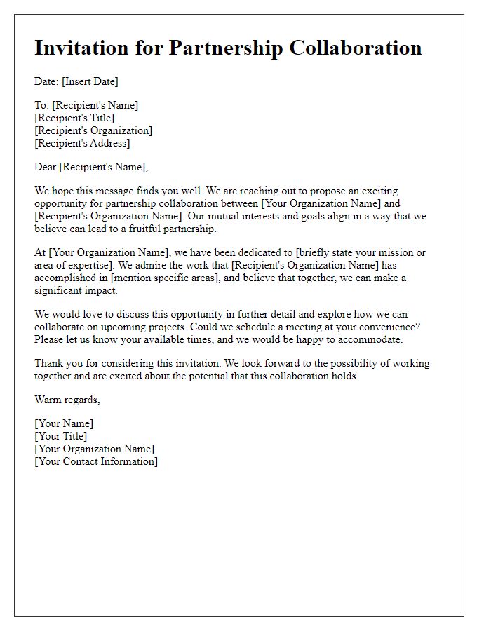 Letter template of partnership collaboration invitation.