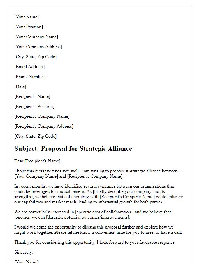 Letter template of strategic alliance request.