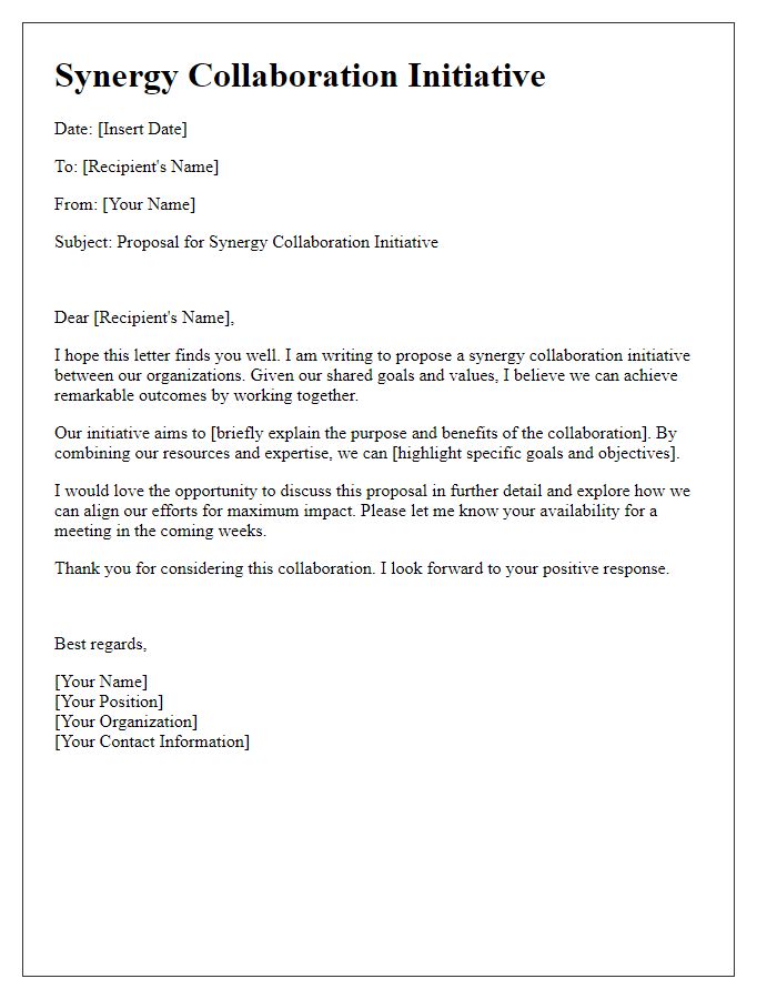 Letter template of synergy collaboration initiative.