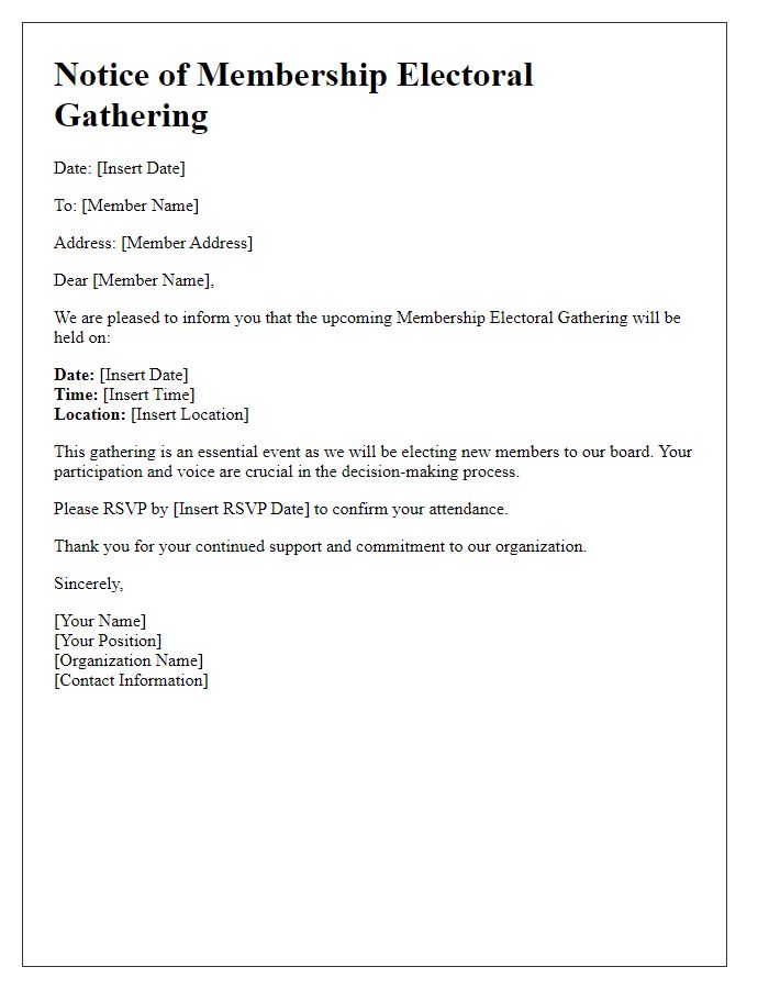 Letter template of membership electoral gathering notice.