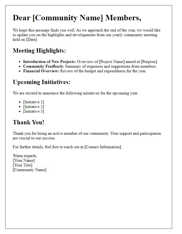 Letter template of yearly community meeting update.