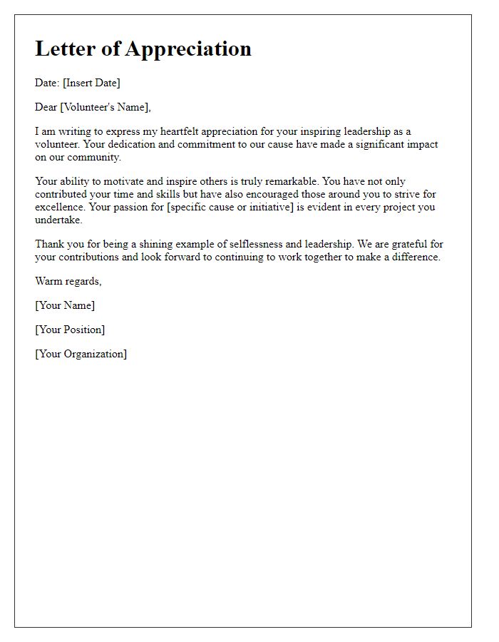 Letter template of appreciation for inspiring volunteer leadership