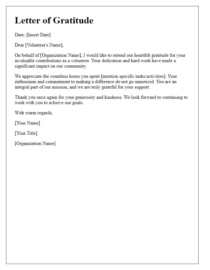 Letter template of gratitude for volunteer contributions