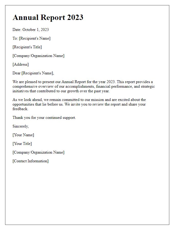 Letter template of a concise annual report cover letter