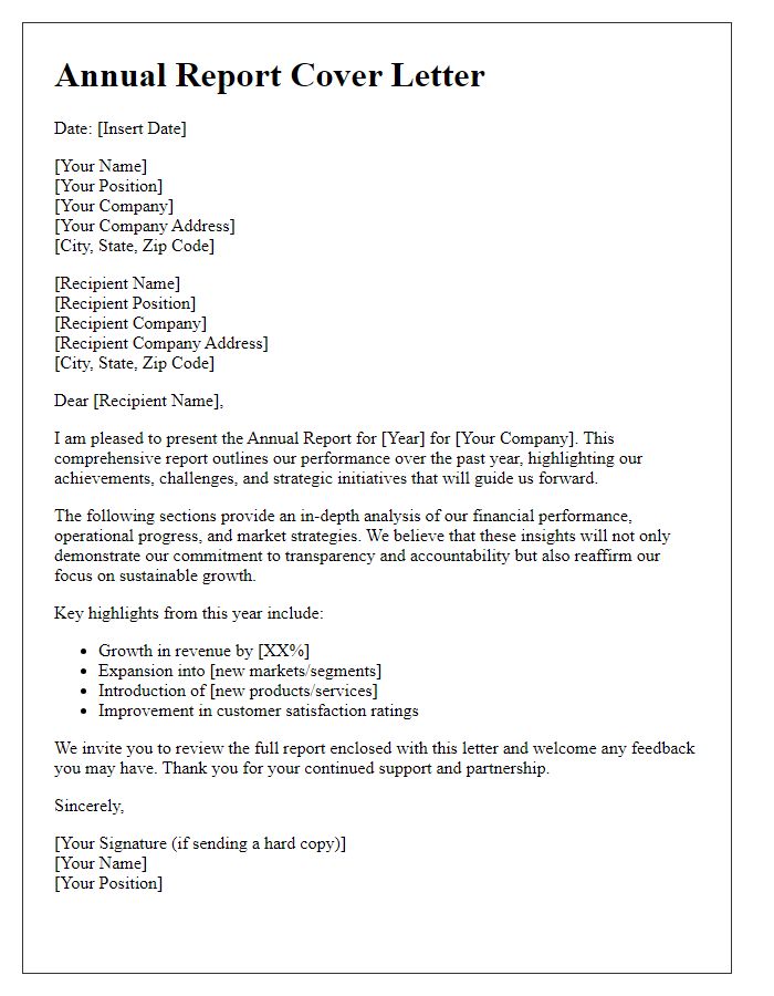 Letter template of a detailed annual report cover letter