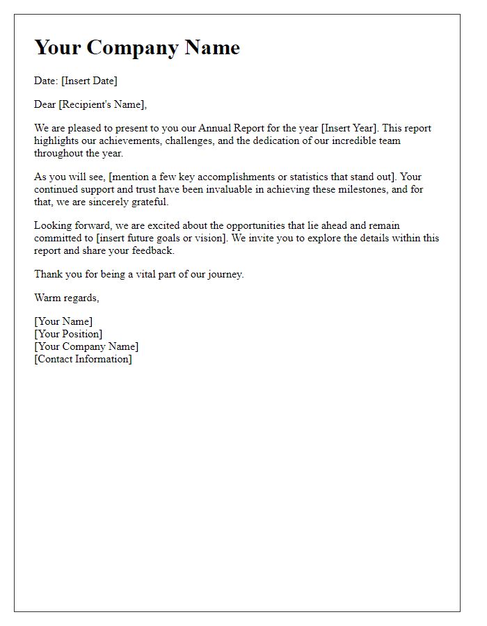 Letter template of an engaging annual report cover letter