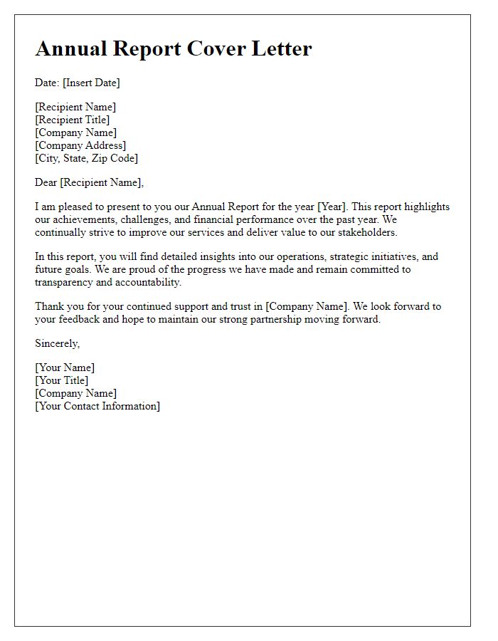 Letter template of a professional annual report cover letter