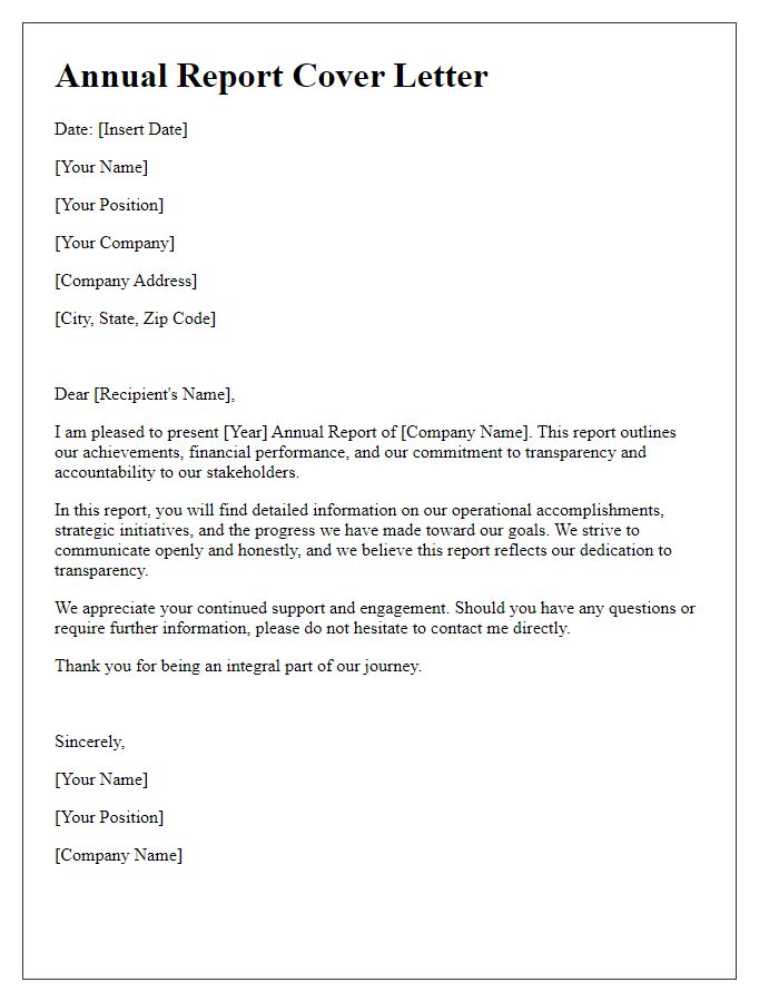 Letter template of a transparent annual report cover letter