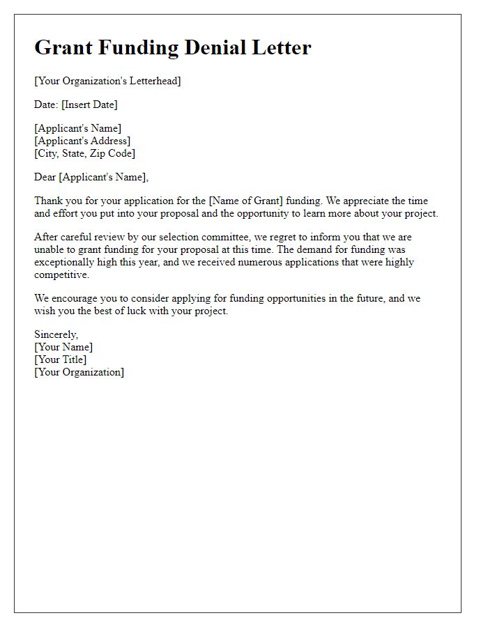 Letter template of denial for grant funding