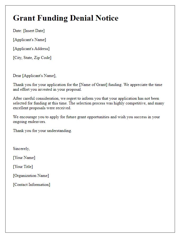 Letter template of grant funding denial notice