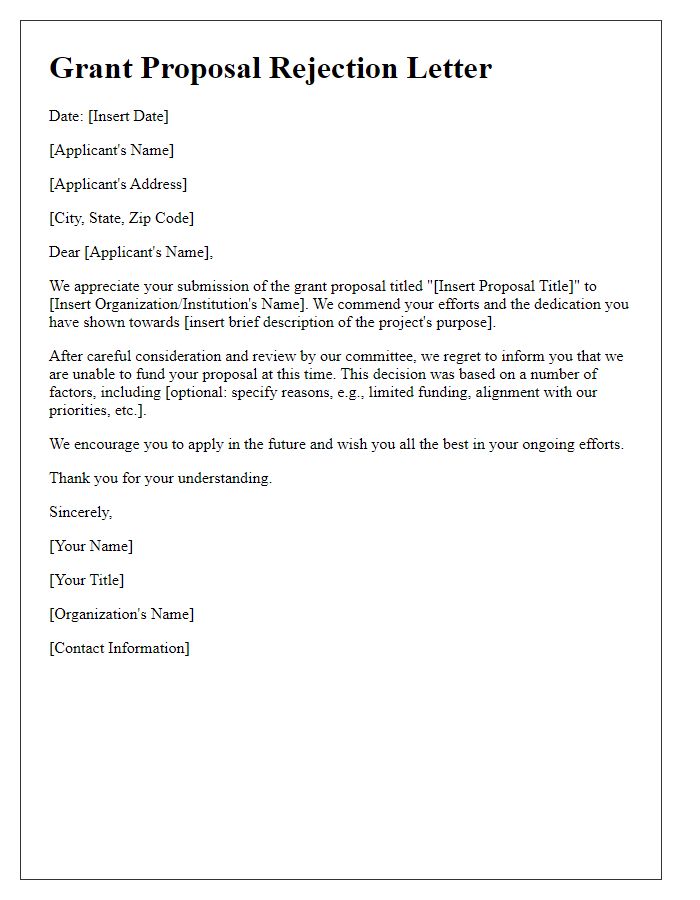 Letter template of grant proposal rejection