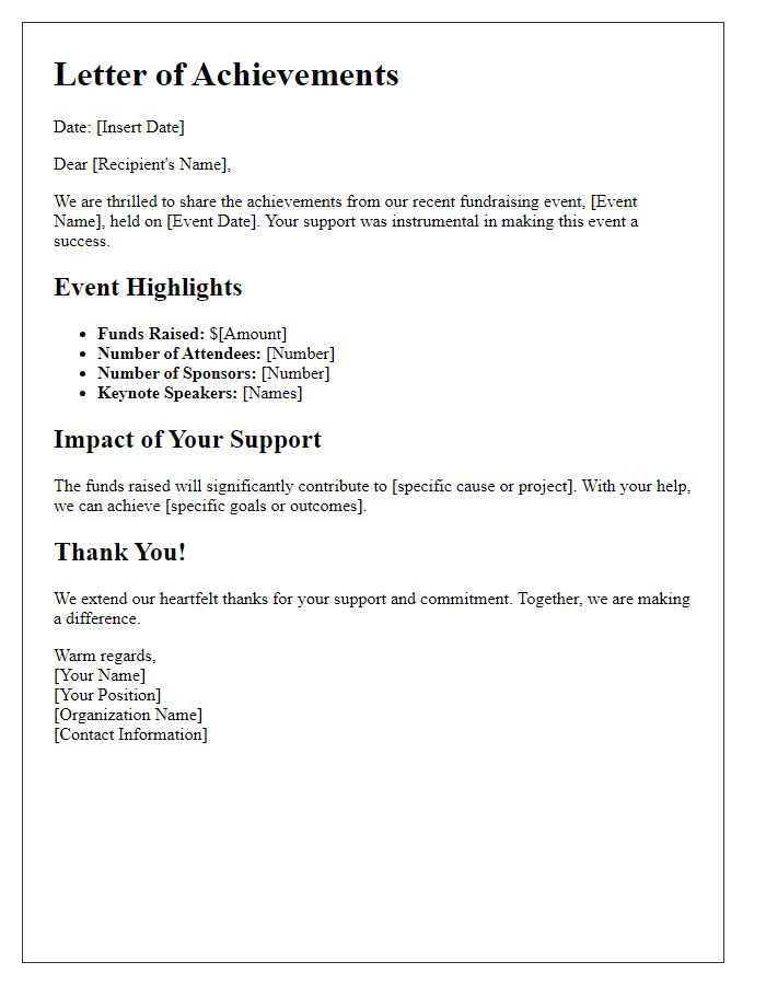 Letter template of fundraising event achievements