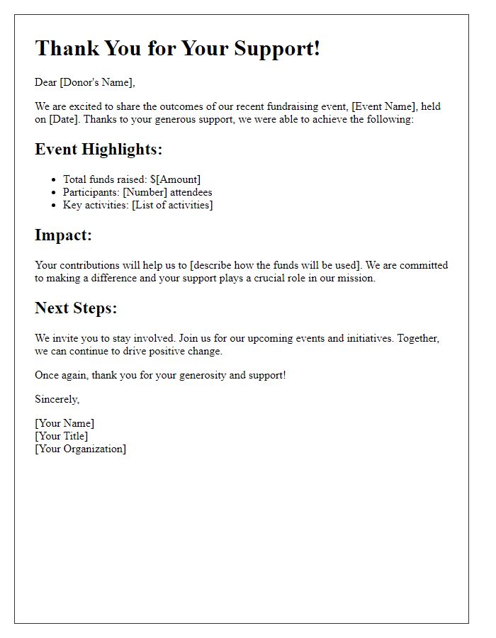 Letter template of fundraising event outcomes