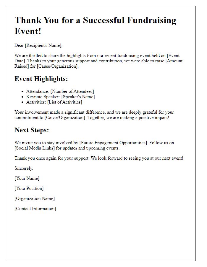 Letter template of fundraising event recap