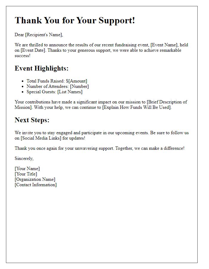 Letter template of fundraising event results