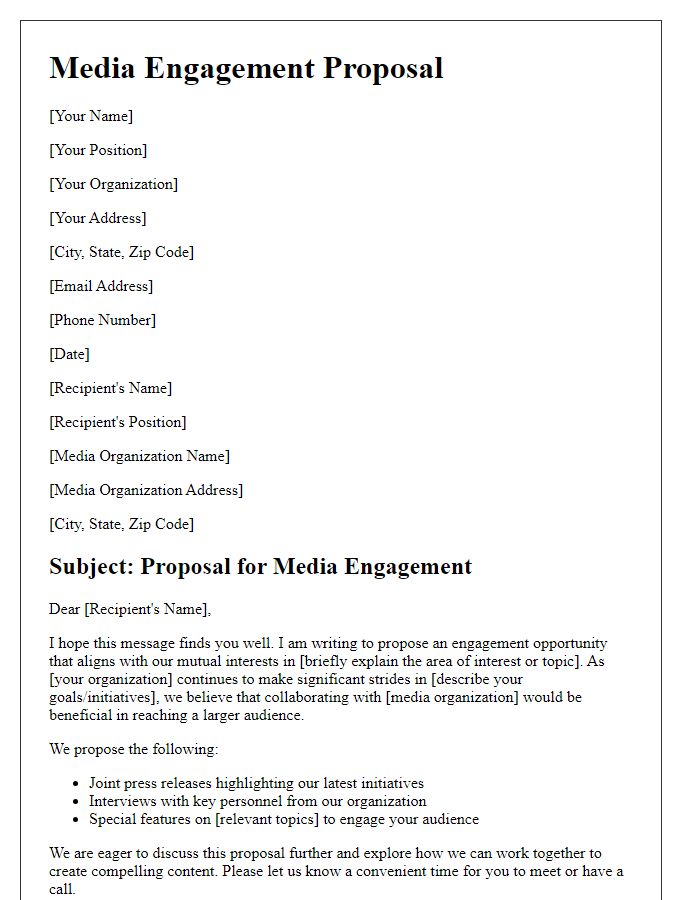 Letter template of media engagement proposal