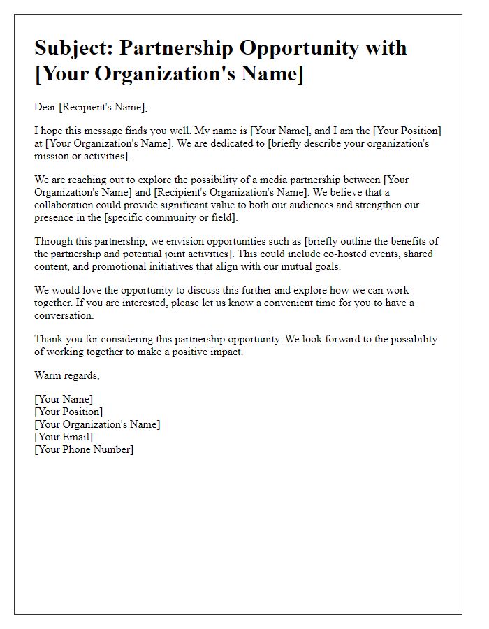 Letter template of media partnership outreach