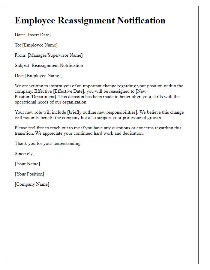 Letter template of employee reassignment notification