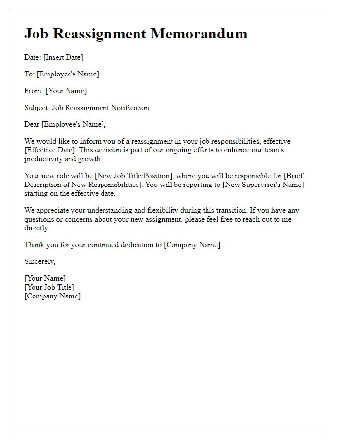 Letter template of job reassignment memorandum