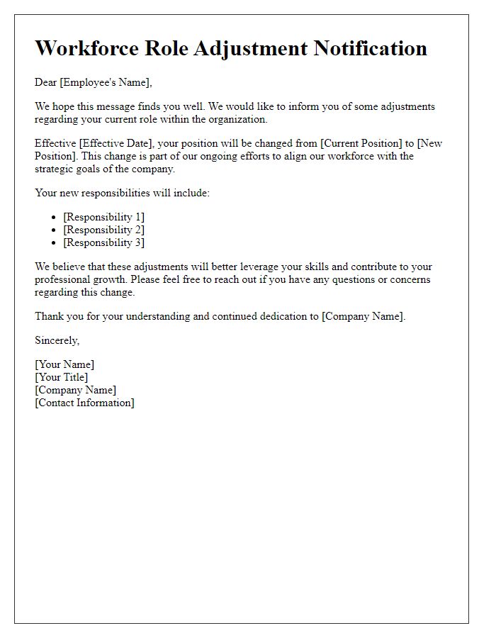 Letter template of workforce role adjustment communication