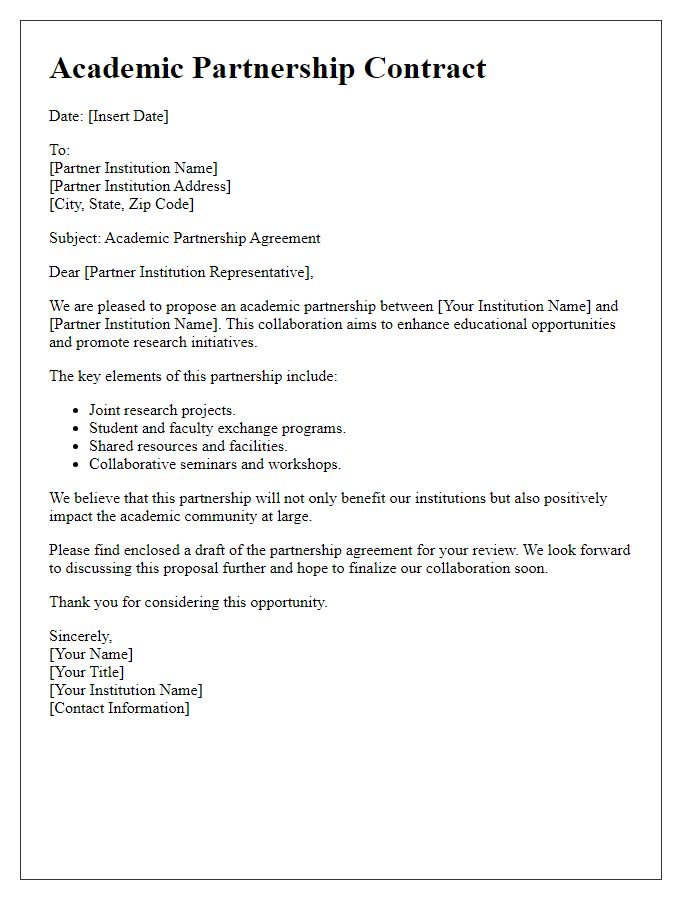 Letter template of academic partnership contract