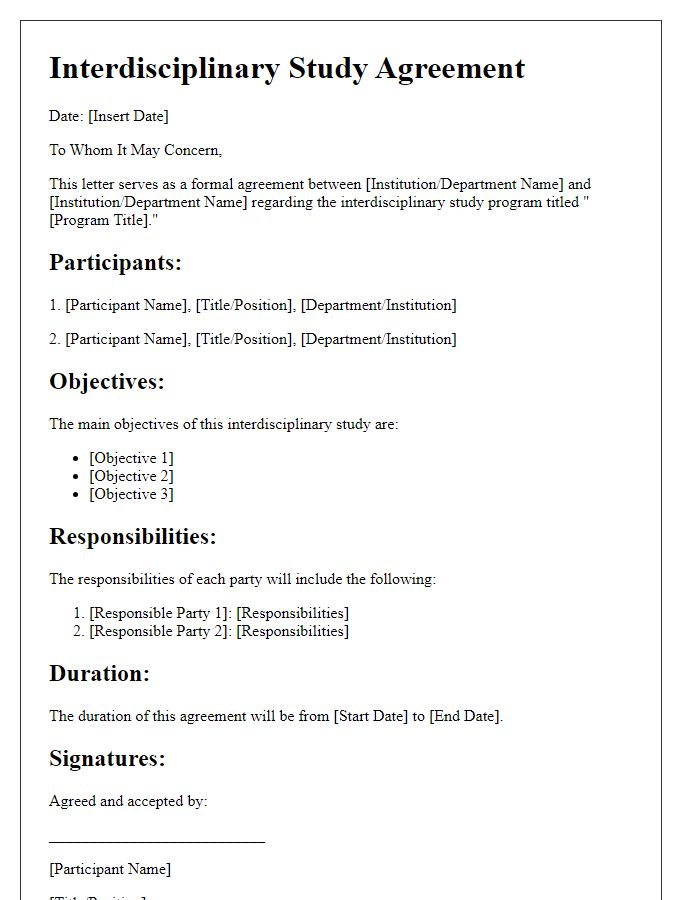 Letter template of interdisciplinary study agreement