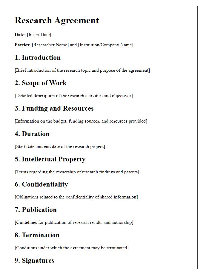 Letter template of research agreement outline