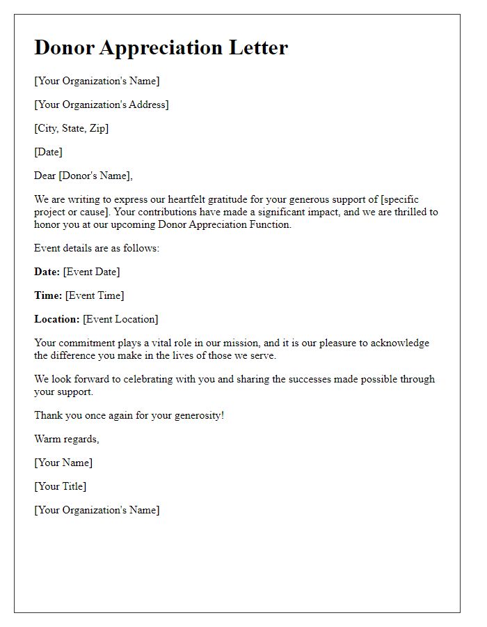 Letter template of recognition for donor appreciation function